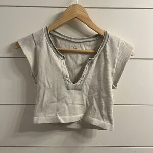 Out From Under Urban Outfitters Women's White And Grey Ribbed Crop Top Size: M/L